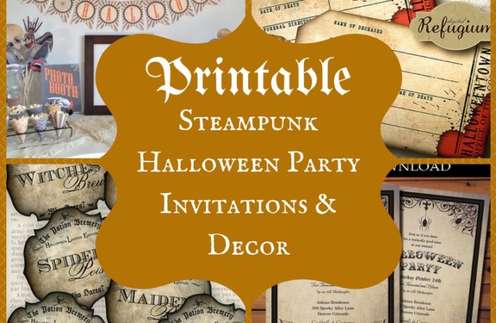 Printable Steampunk Halloween Party Invitations and Decor