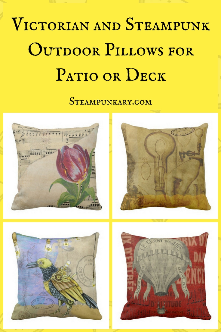 Victorian and Steampunk Outdoor Pillows for Patio or Deck
