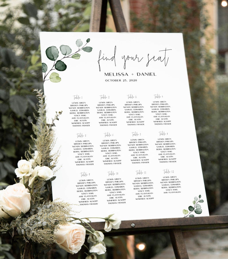 Personalized Wedding Seating Charts & Seating Chart Stands
