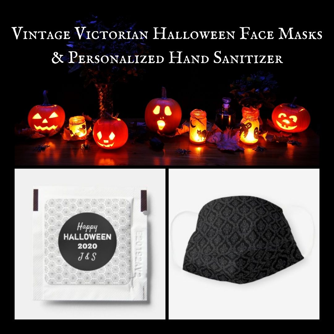 Vintage Victorian Halloween Face Masks & Personalized Hand Sanitizer