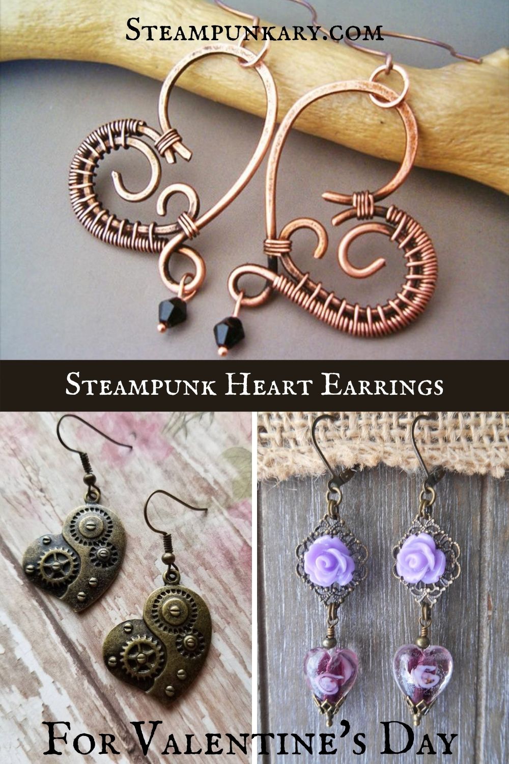 Steampunk Heart Earrings for Valentine's Day
