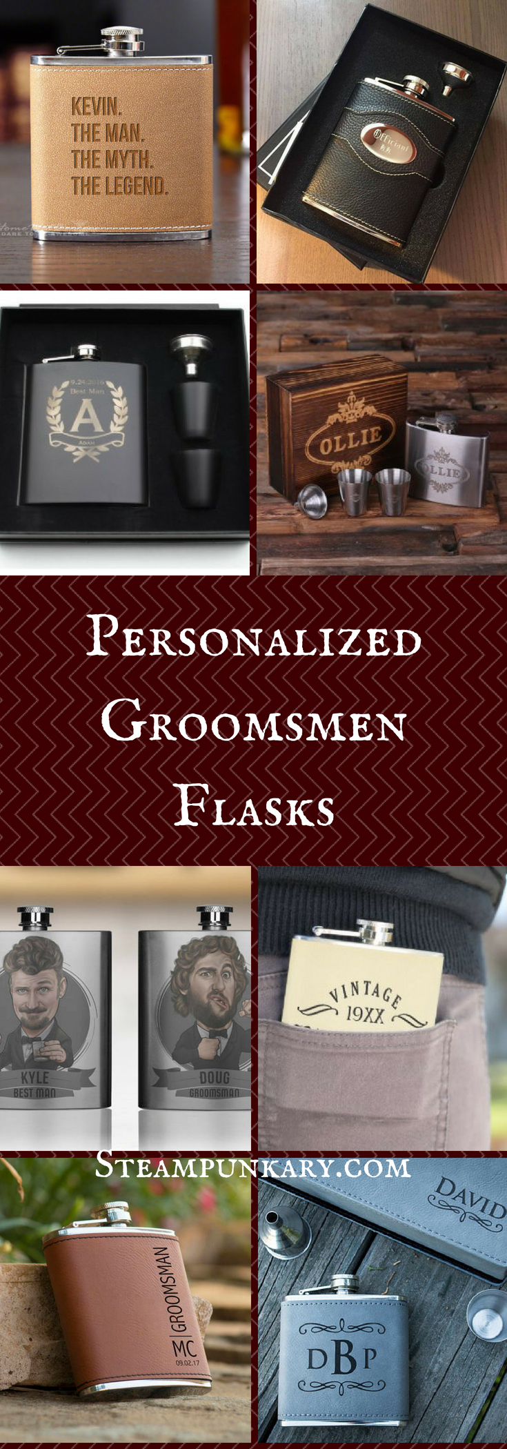 Personalized Flasks for Steampunk Wedding Groomsmen Gifts