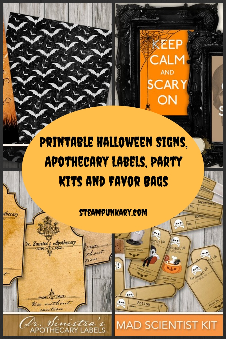 Printable Halloween Signs, Apothecary Labels, Party Kits and Favor Bags