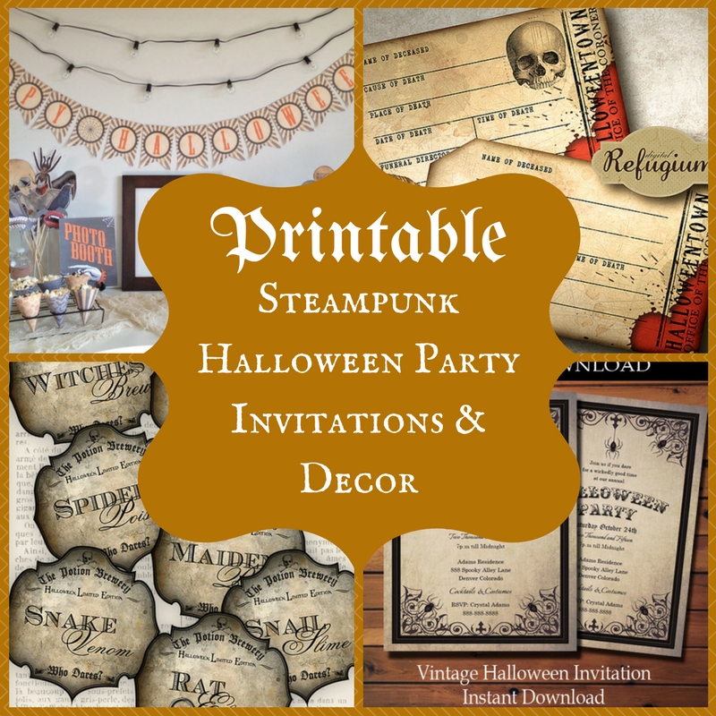 Printable Steampunk Halloween Party Invitations and Decor