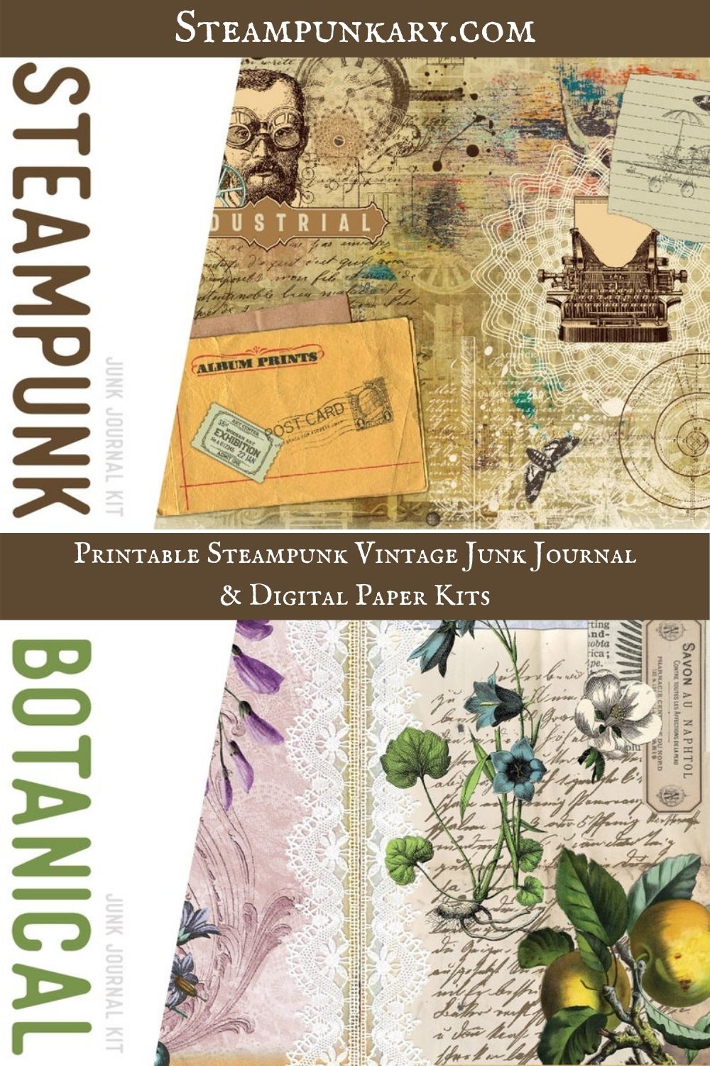 Printable Steampunk Vintage Junk Journal & Digital Paper Kits