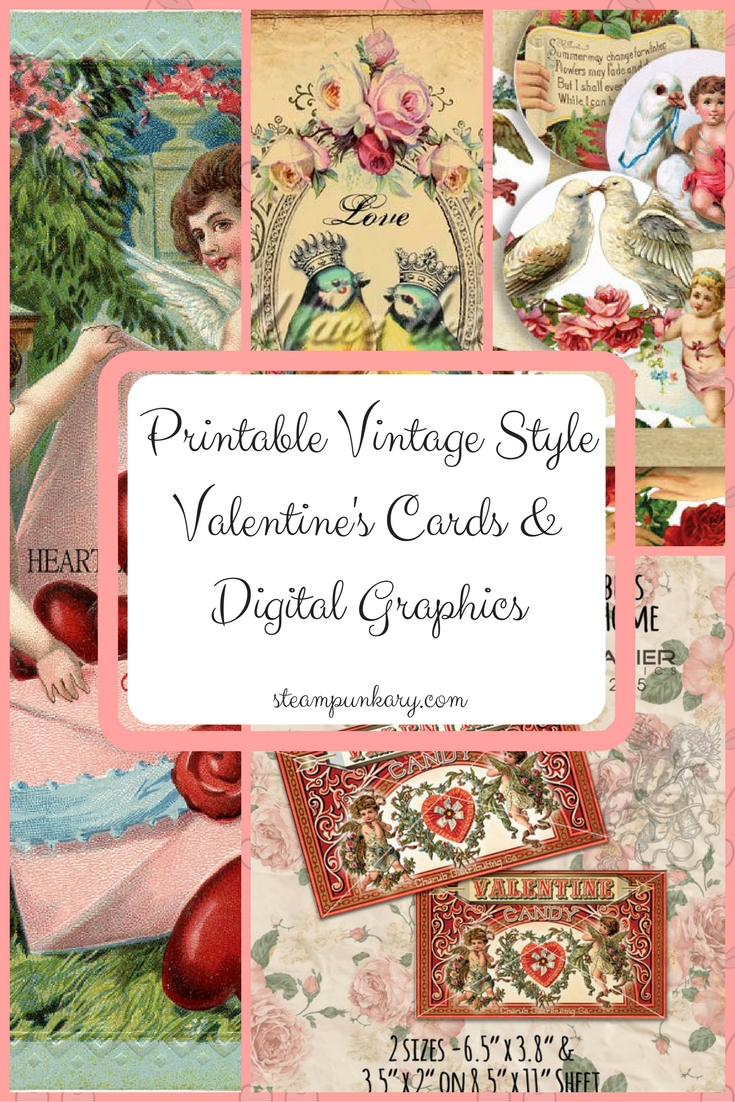 VICTORIAN VALENTINE HEARTS Instant Digital Download Antique Valentine  Collage Sheet Printable Sweetheart Hearts 