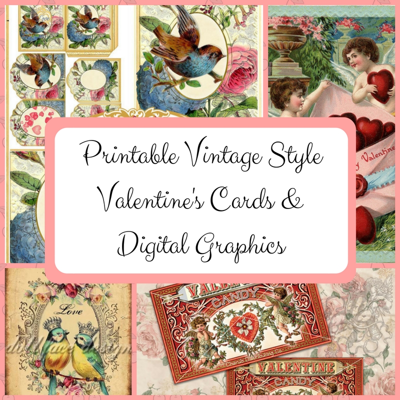 Printable Vintage Style Valentine's Cards & Digital Graphics