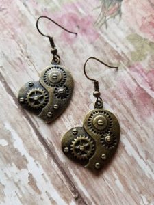 Steampunk Heart Earrings for Valentine's Day
