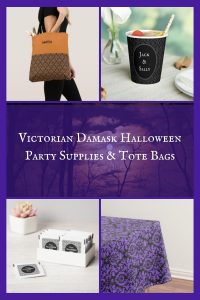 Victorian Damask Halloween Party Supplies & Tote Bags