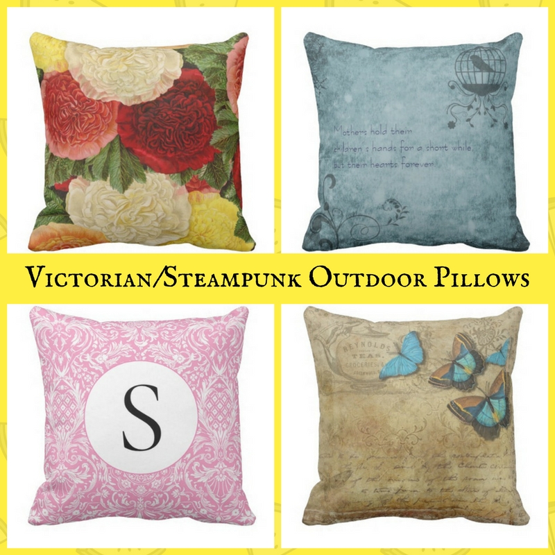Victorian and Steampunk Outdoor Pillows for Patio or Deck
