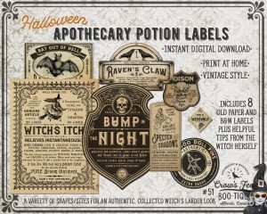 Printable Vintage-Style Apothecary Potion Labels for Halloween