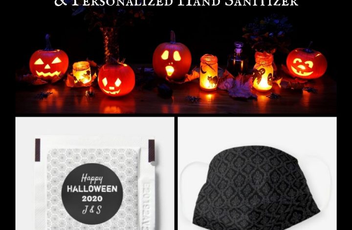Vintage Victorian Halloween Face Masks and Personalized Hand Sanitizer
